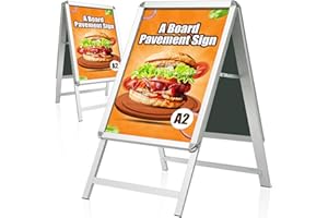 WIIGO A Board Pavement Sign Frame - A2 tablero del pavimento de doble cara con aluminio Snap Frame Sign Stand para al aire libre Heavy Duty Cartel Menú Stand Publicidad Display Stand, Plata