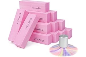 Venares 12 bloków do paznokci naturalnych, bufor do paznokci, ziarnistość 120, różowe bloki szlifierskie, bufor do paznokci żelowych, blok polerski ze szczotką