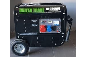 UNITED TRADE Generatore a scoppio/Gruppo elettrogeno/Generatore di Corrente HP 6.5 avviamento Elettrico con Chiave e Telecomando carrellato - TRIFASE