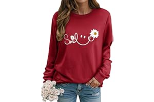 Yihelian Damen Sweatshirt mit Gänseblümchen Muster Weicher Rundhals Pullover aus Baumwolle Lässiges Blumen Shirt Bequemes Frauen Oberteil