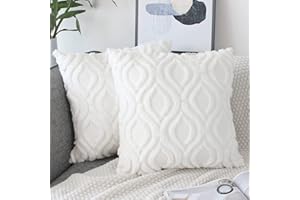 NIULAA Set of 2 Soft Fluffy Faux Fur Cushion Covers 50cm x 50cm White Embroidered Boho Decorative Throw Pillow Cases Plush Velvet Cushion Cover 20x20 Inches for Sofa Living Room Farmhouse