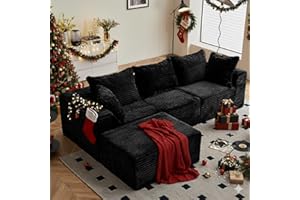 Vamcheer 3/4 Seater Modular Sectional Sofa - 274cm Oversized L-shaped Corner Couch with Memory Foam Seating & Detachable Backrest for Living Room Bedroom, No Assembly Required, Black