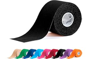 Meglio Kinesiology Tape - Uncut 5 Metre Roll - Therapeutic and Hypoallergenic - for Muscle Support & Sports Injury Recovery - Breathable & Waterproof - Knee, Ankle, & Wrist - Lasting Adhesive (Black)