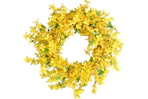 YEENEE Door Wreath, Artificial Flowers Wreath - Four Seasons Front Door Decor with Winter Jasmine and Green Leaves, for Front Door Living Room Wall Garden Wedding Festival Decor(40cm, Yellow)