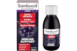 Sambucol Natural Black Elderberry Extra Defence Liquid | Vitamin C, B6 & D | Zinc | Folic Acid & Minerals |Advanced Immune Support Supplement | 120ml