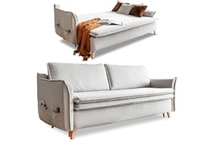 ‎MIUFORM Schlafsofa mit Bettkasten, Schlafsofa Dauerschläfer - Big Sofa mit Schlaffunktion und Bettkasten, Schlafsofa mit Matratze, Sofabett, Schlafcouch mit Bettkasten, Schlafcouch Ausziehbar - Sofa Beige