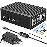 Case per Raspberry pi 4 in alluminio, alimentatore di rete USB-C da 5 V 3 A, Custodia per Raspberry Pi 4 modello B con dissip
