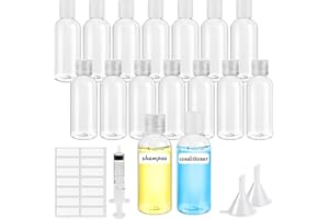 Sheryl&Rain 16 Stück Flaschen Reise 50ml Reiseflaschen Set Kleine Plastikflaschen Toilettenartikel Flüssigkeitsbehälter mit Trichter und Etiketten für Shampoo Conditioner Lotion Toilettenartikel