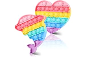 HOUT 2 Pack Sensory Pop Poppets lt Fidget-Toys - Dolphin and Heart Stress Relief Toys | Bubble Rainbow ADD Special Needs Anxiety Toy Party Bag Fillers for Kids