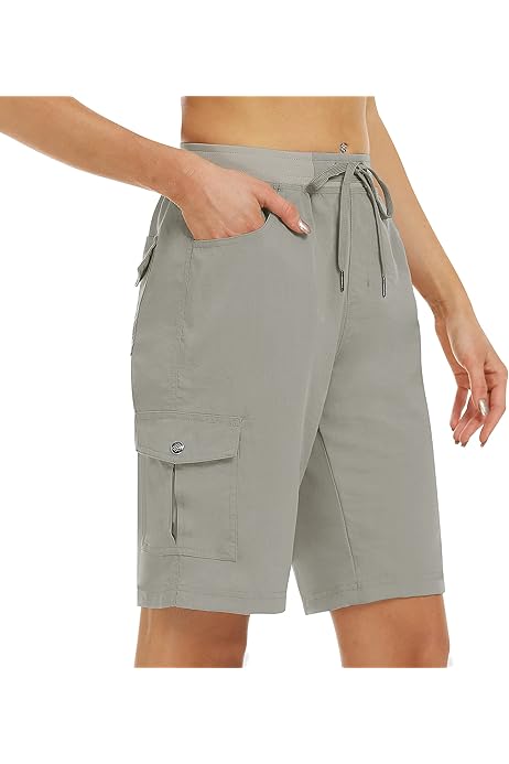 baleaf Hardloopshorts voor dames, hoog getailleerd met ritszakken, lange shorts, zachte gym-training, wandelshorts, XS