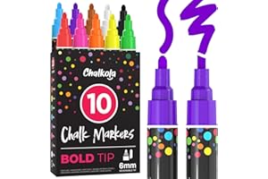Chalkola 10 Liquid Chalk Pens for Blackboard - (10 pack, 6mm Reversible Tip) | Chalkboard Markers Erasable for Window, Glass, Car, Mirror, Wall Calendar - Non Toxic, Washable, Wet Erase Chalk Pens