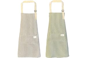 qipuneky 2er Set Küchenschürze Damen, Kochschürze mit Tasche, Schürze aus Baumwolle Leinen, zum Kochen, Backen, Malen, Hausarbeiten