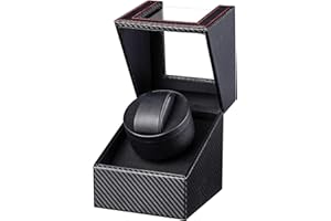 Gifort Caja de Enrollador de Reloj Automático, Caja de Reloj de Cuero Single Watch Enrollador PU con Motor Silencioso, Alimentado por Batería o Adaptador de CA