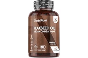 WEIGHTWORLD Flaxseed Oil Softgels - 180 Softgels - 1 a Day - 6 Months Supply - Cold-Pressed Omega 3 6 9 Capsules - ALA, Linoleic & Oleic Acid - Vegan, Non-GMO & Gluten-Free - Linseed Oil Supplement