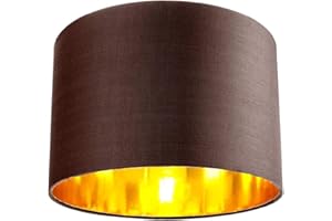 Contemporary and Chic Chocolate Brown Cotton 12" Table or Pendant Circular Drum Lamp Shade with Shiny Copper Inner - 60watt Maximum by Happy Homewares