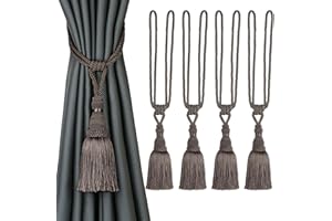 BEL AVENIR - Alzapaños decorativos para cortinas, hechos a mano, elegantes lazos de cuerda, borlas para cortinas (lino, 4)