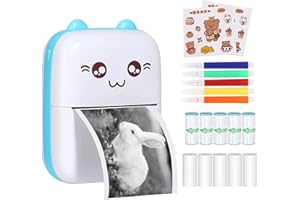 PNGOS Mini Stampante Termica Adesivi per Smartphone, Bluetooth Portatile Compatibile con iOS Android, Wireless, Per Scrivere Diari, Colorare, Memorandum (Blu)