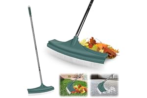 ORIENTOOLS Artificial Grass Brush, Curved Astro Turf Leaf Rake, Gardening Tools for Lawn with Adjustable Steel Handle 80 to 134 CM, Fan Rake with PA Brush for Fake Grass