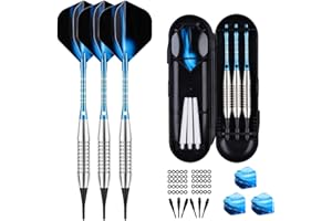 sanfeng Dardos Punta Plastico para Diana Electrónica, Dardos Diana Electronica de Profesionales 18 Gramos con 50 Puntas y 50 O Ring, Ejes de Aluminio Azul