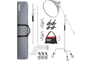 AMBITFUL Stainless Steel Heavy Duty C Stand, 150-320 cm, Ajustable con Ruedas para reflectores, softbox, monolight, Brazo Resistente (AMBITFUL C-Stand Kit + Bolsa + Wheels)
