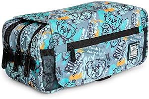 PRACTICOFFICE Estuche Portatodo Triple Design de Amplios Apartados Interiores con Cremallera Individual para Material Escolar y Viaje (Bear)