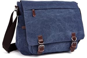 LOSMILE Umhängetasche Herren Schultertasche 16 Zoll Kuriertasche Canvas Laptop Tasche Messenger Bag für Arbeit und Schule. (Blau)