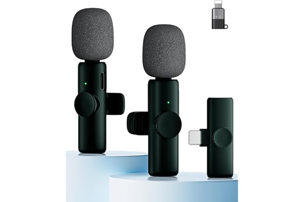 Juego de 2 micrófonos Lavalier inalámbricos para teléfono, Pad y teléfono Android, micrófono con cancelación de ruido, Plug & Play, ideal para vídeo, podcast, YouTube, TikTok, negro bautizo