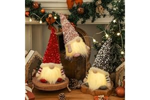 FPEAOB Dekoracja bożonarodzeniowa LED, 3 sztuki, dekoracja bożonarodzeniowa, skrzat ze światłem, skrzat bożonarodzeniowy z łańcuchem świetlnym 6 m, pluszowa dekoracja bożonarodzeniowa, amerykańska figurka