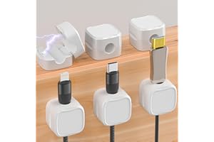 HAOXYO 6 Pezzi Porta del Cavo Magnetico,Fermacavi Adesivi,Nascondi il Fermacavo di Ricarica del Telefono,Supporto per Caricabatterie con Filo Adesivo Resistente per Comodino,Orniture per Ufficio (Bianco)