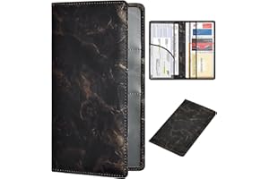 HERRIAT Car Registration and Insurance Card Holder,Marble Leather Vehicle Glove Box Automobile Documents Paperwork Wallet Case Organizer for ID, Key Contact Information Cards,Men&Women