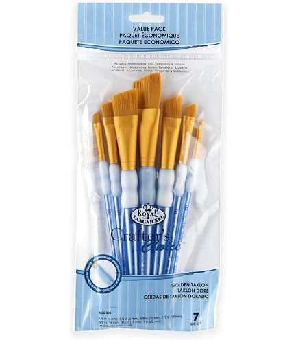 Set De 7 Pinceaux Biseautés Crafter's Choice Royal & Langnickel – Idéal Pour Peinture Acrylique Et Loisirs Créatifs