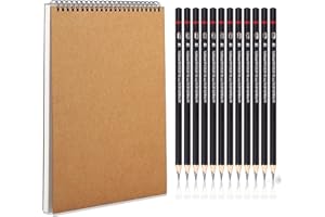 Roosea Cuaderno de Bocetos A5 Bloc de Dibujo A5 Cuadernos de Bocetos 1 Bloc de Dibujo Encuadernado en Espiral con 12 Lápices con Tapa Dura Cuadernos de Bocetos con 30 Hojas/ 60 Páginas