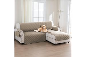 BellaHills Housse de Canapé d'angle,2 Places Protege Canape 100% Impermeable,Housse Meridienne Côté Droit,avec Poches Latérales,Forme de L 205cm,Kaki Clair