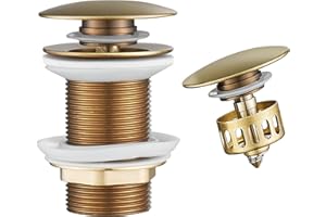 WOMAO Tapon Pop Up Lavabo Latón Antiguo, Retro Desagüe Lavabo Fregadero sin desbordamiento,Click-Clack Válvula de desagüe emergente con cesta de colador Universal