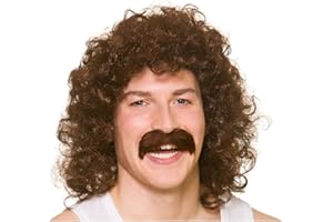 Wicked Costumes Adult 80's Brown Perm with Tash Fancy Dress Wig