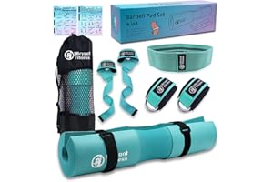 J Bryant Barbell Pad Set for Squats Bench Press Workout, Including Thick Cushioned Hip-Thrusts Pad with Carry Bag, Weight Lifting Straps, Hip Resistance Band and 2 Ankle Straps for Cable Machines