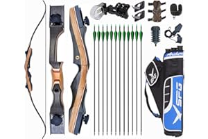 GENERIC Vogbel 62" Archery Bow and Arrows Set for Adults Takedown Recurve Bow Survival Bow Hunting Longbow Bamboo Core Limbs for Right Handed Shooters Target Shooting Practice