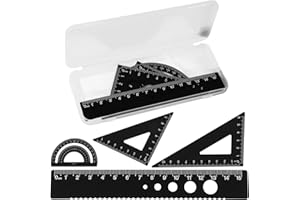 TELOOCO 4 Pièces Ensemble de Règles en Alliage Aluminium Géométrie Mathématique 15cm Règle Rapporteur en Métal pour Étudiants Ingénieur de Bureau Dessinateur Dessin de Figures Géométriques