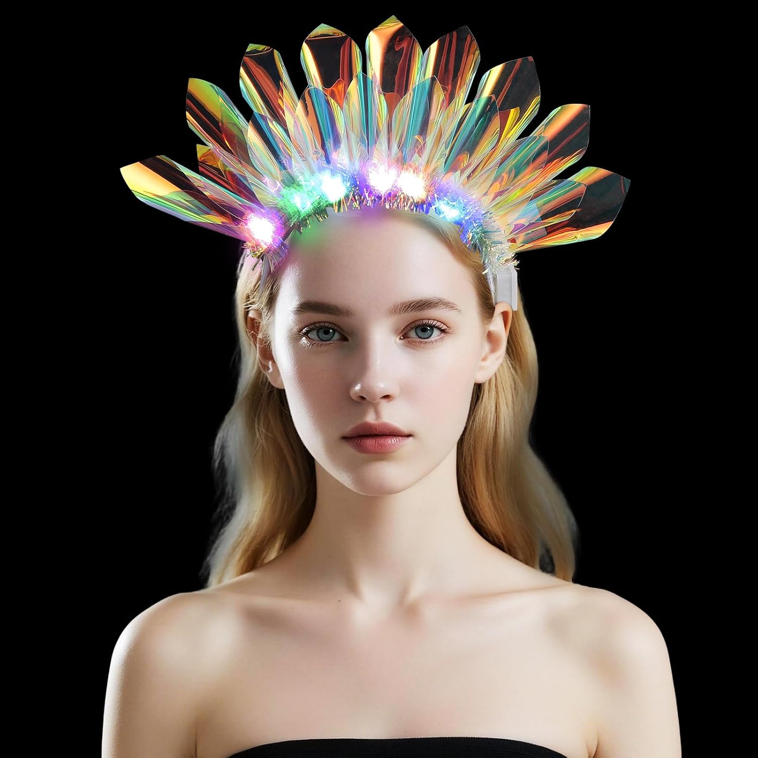 TNSLAND Diadema Luminosa Mujer LED, Corona LED para Fiesta y Discoteca, Diadema LED con Tres Modos de Luz, Accesorio Luminoso para Carnaval Nochevieja Festival, Regalo Ideal Novia, Hermana Mejor Amiga