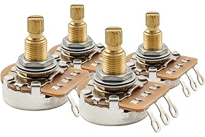 Musiclily Pro HD A25K Pots Brass Metric Split Standard Shaft 9.5mm Audio Taper Potentiometers for Active Pickups Electric Guitar Bass (Set of 4)