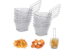 HAOMEEDUO 12 Cestini per Patatine Fritte Mini Cestino Patatine Acciaio Inossidabile Mini Contenitore per Patatine Croccanti Cestini per Snack Fritti per Patatine Fritte Gamberetti Anelli di Cipolla