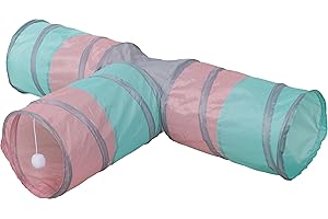 KERBL PET Tunnel gatti Triangle, turch./ rosa/grigio, Ø25x80x50 cm