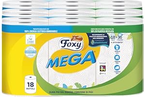 Foxy Mega | Asciugatutto Lunga Durata 18 Rotoli | 95 Strappi Per Rotolo | Decorato| Certificazione PEFC | Confezione Riciclabile Prodotta Con Plastica Riciclata