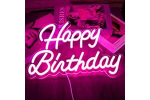 HFHUNGKEONG Panneau néon Happy Birthday Décoration murale pour chambre à coucher Veilleuse d'anniversaire Panneau lumineux pour fête d'anniversaire Interrupteur à Alimentation intensité variable USB 5V (rose)