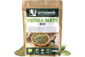 AMOSEEDS Yerba Maté BIO 1KG | Maté verde non affumicato | 100% foglie, senza steli | Energia, alternativa al caffè | Qualità superiore