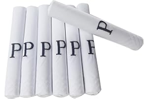 DUDU N GIRLIE 7 Stück Herrentaschentücher mit weißem Satin umrandet und blau gestickten Initialen, 40 x 40 cm, P