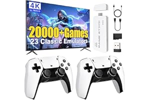 SCRIMEMO 2025 Upgrade Retro Konsole Game Stick, Retrolink 21.000+ Klassikern Spiele, Plug & Play für TV HDMI mit 2 Wireless Controllern, Ideal Für Familien & Spielparty (Pro-Edition)