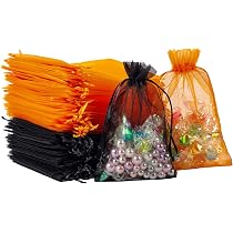 50 Stück Halloween-Organza-Beutel 10x12 Cm – Transparent, Mit Satinzugband, Für Süßigkeiten & Geschenke