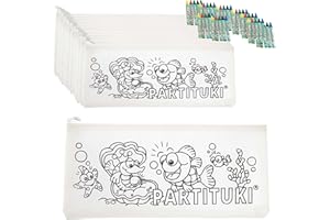 Partituki Detalles para Niños 25 Estuches para Colorear y 25 Sets de 5 Ceras de Colores. Detalles Fiestas Infantiles. con Certificado CE de no Toxicidad