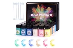 VIDAROSA VIDA ROSA 30 Colori Polvere di Mica, Polvere di Mica Brillante per Resina UV ed Epoxy, Colorante Naturale Non Tossico, Applicabile per Resina, Slime,Sapone/Bombe da Bagno, Ogni Bottiglia 0.35 oz (10g）